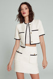 White 2 Piece Blazer Short Tweed Outfits with Sleeves