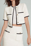White 2 Piece Blazer Short Tweed Outfits with Sleeves