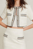 White 2 Piece Fitted Blazer Short Tweed Outfits with Pockets
