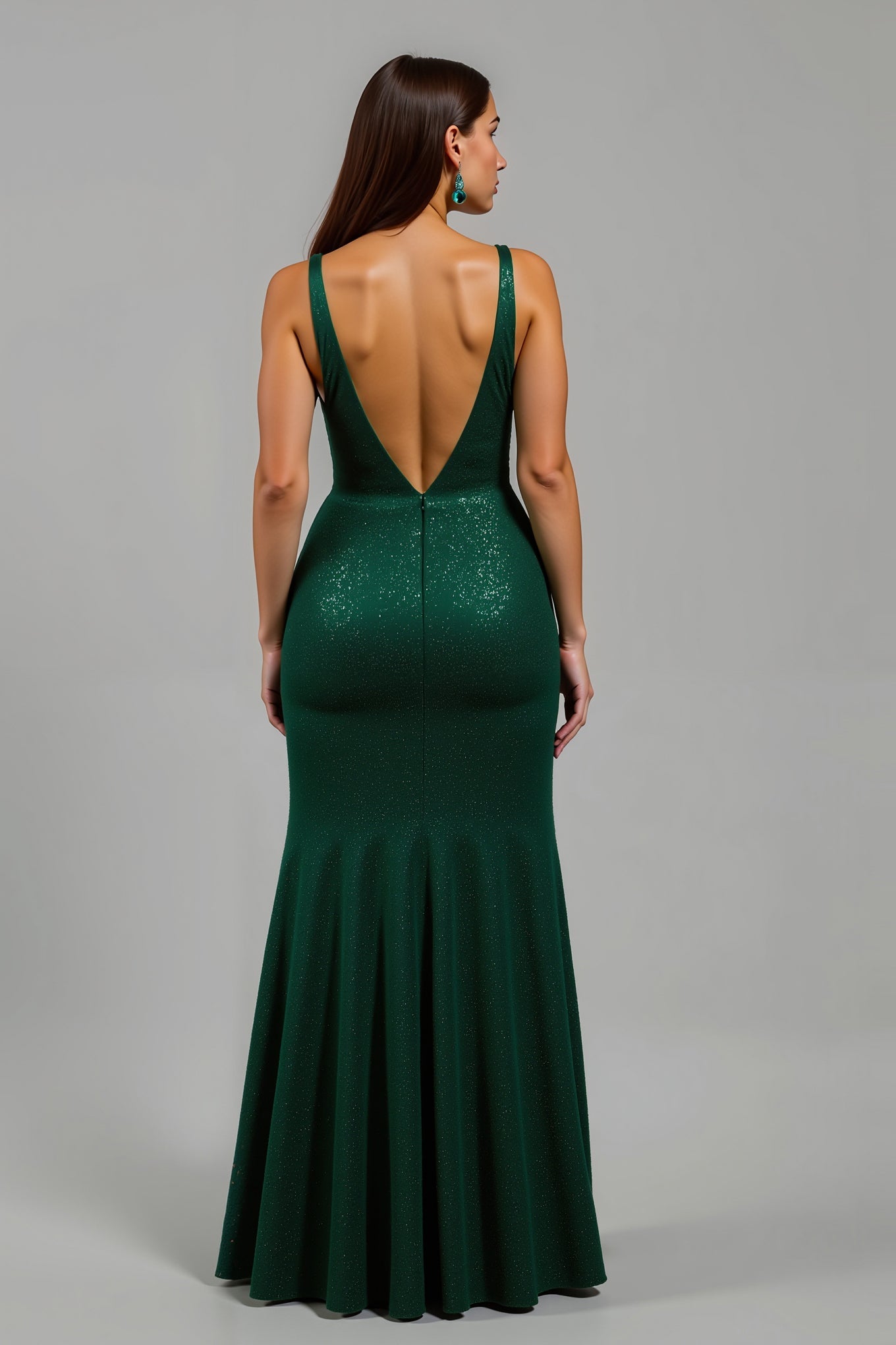 Sparkly Dark Green Sheath V-Neck Sequins Maxi Holiday Party Dress with Slit