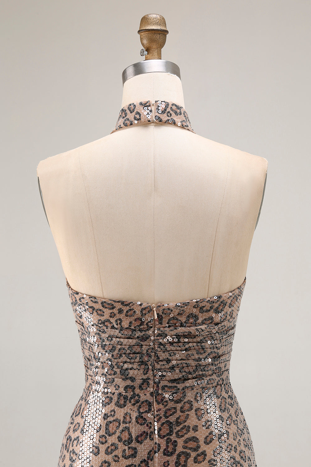 Golden Leopard Sparkly Sequined Mermaid Maxi Holiday Party Dress with Slit