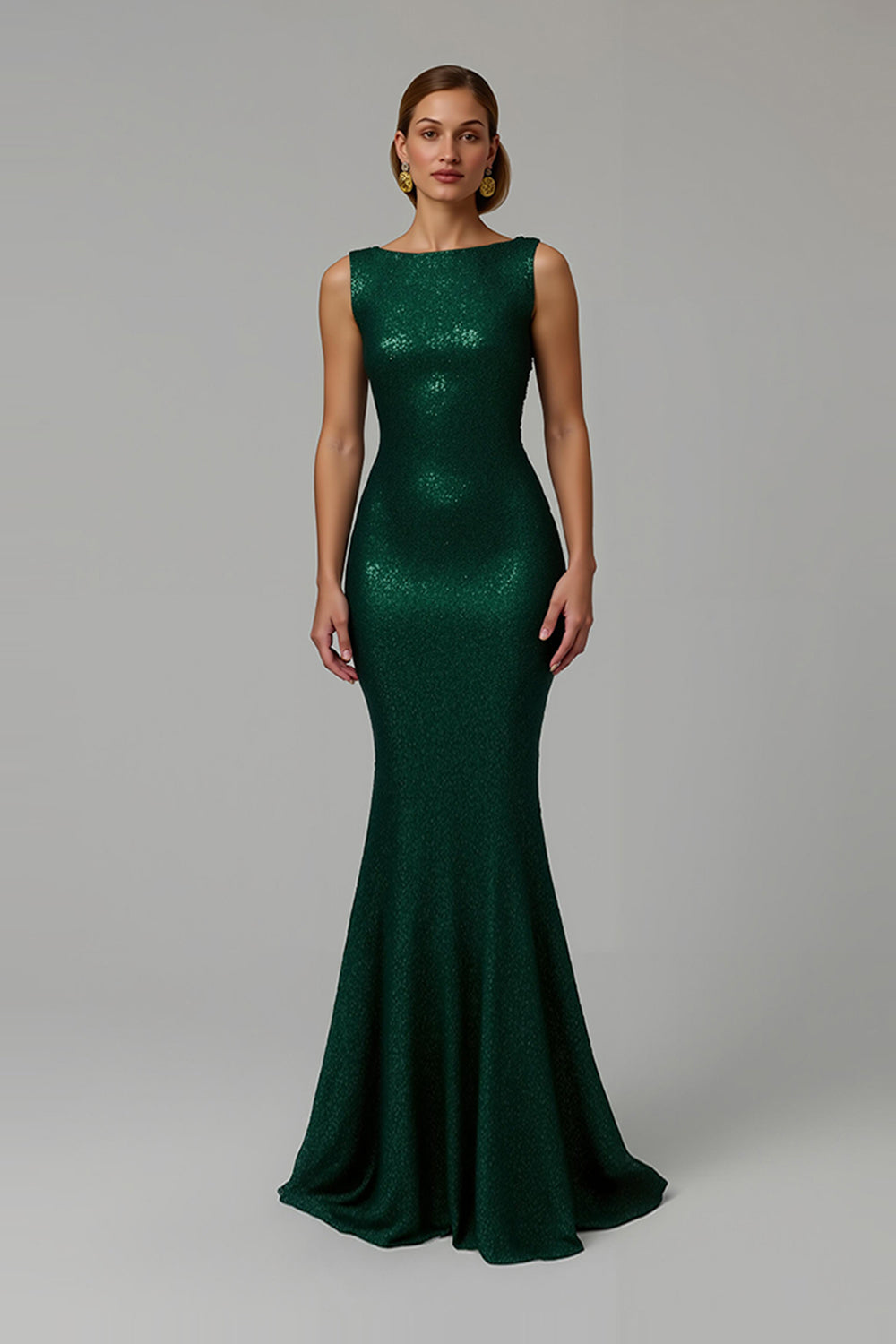 Sparkly Mermaid Dark Green Bateau Neck Long Holiday Party Dress