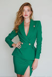 Stylish Dark Green Pencil 2 Piece Short Women's Business Suits with Slit