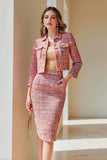 Sunset Tweed 2 Piece Pencil Midi Pageant Interview Outfits with Pockets