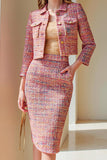 Sunset Tweed 2 Piece Pencil Midi Pageant Interview Outfits with Pockets
