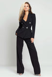 2 Piece Notched Lapel Black Women's Business Suits with Sleeves