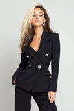 2 Piece Notched Lapel Black Women's Business Suits with Sleeves