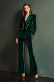 Leely Women Dark Green 2 Piece Velvet Prom Suits Double Breasted Peak Lapel Party Tuxedo with Pockets Trouser Suits