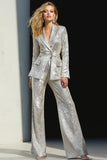 Sparkly Silver 2 Piece Sequins Notched Lapel Women Prom Party Suits