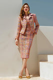 Sunset 2 Piece Tweed Pencil Notched Lapel Midi Pageant Interview Outfits