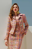 Sunset 2 Piece Tweed Pencil Notched Lapel Midi Pageant Interview Outfits