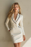 Stylish White Pencil Notched Lapel Short Blazer Dress