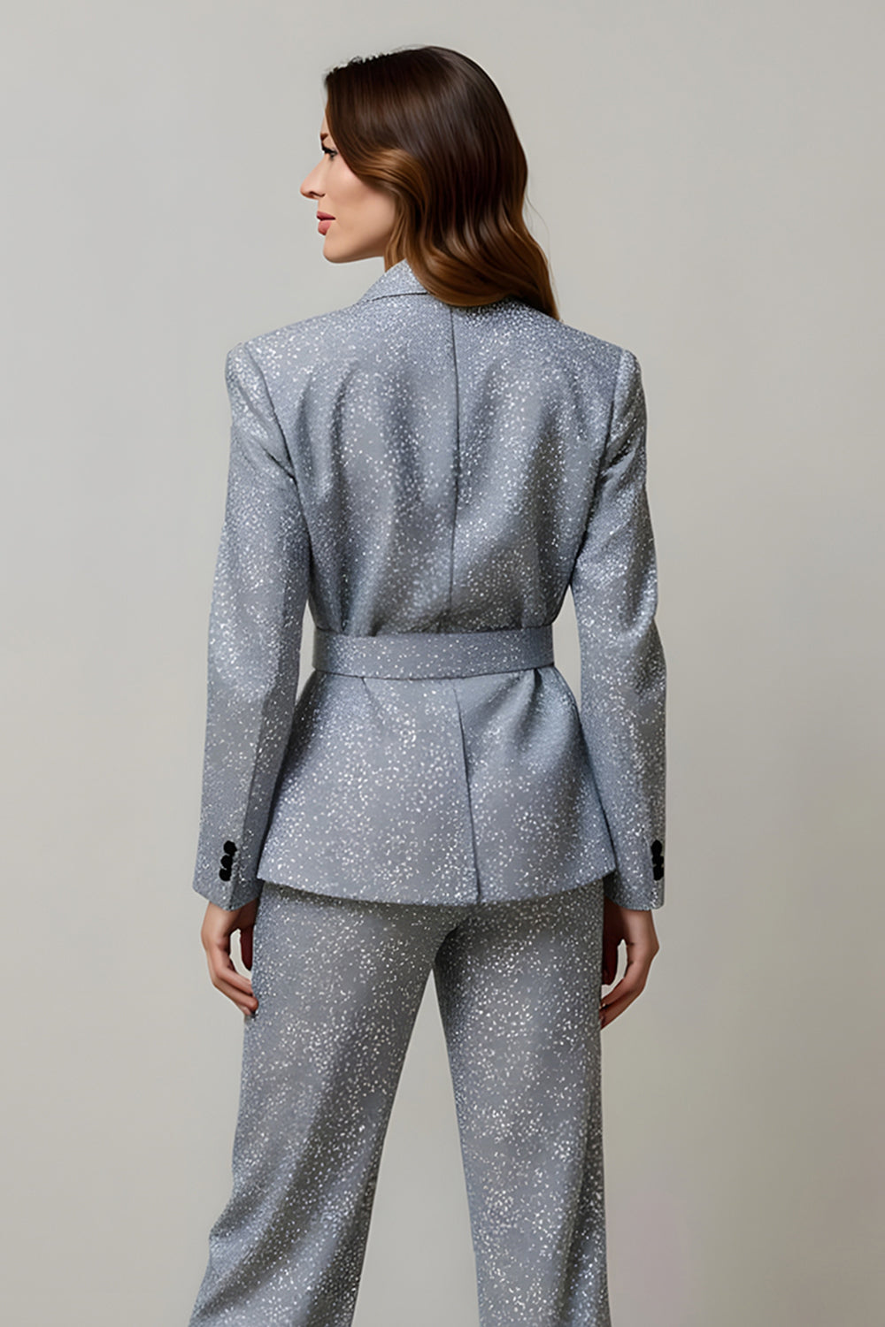 Sparkly Sequins Grey 2 Piece Women Prom Suits with Pockets