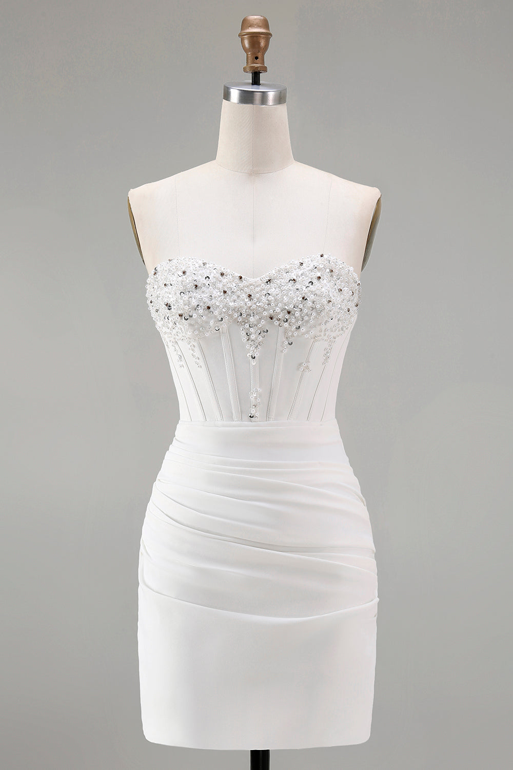 Sparkly White Tight Sweetheart Short Cocktail Dress with Beading