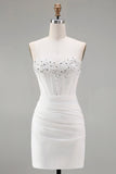 Sparkly White Tight Sweetheart Short Cocktail Dress with Beading