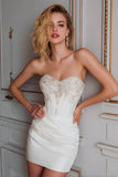 Sparkly White Tight Sweetheart Short Cocktail Dress with Beading