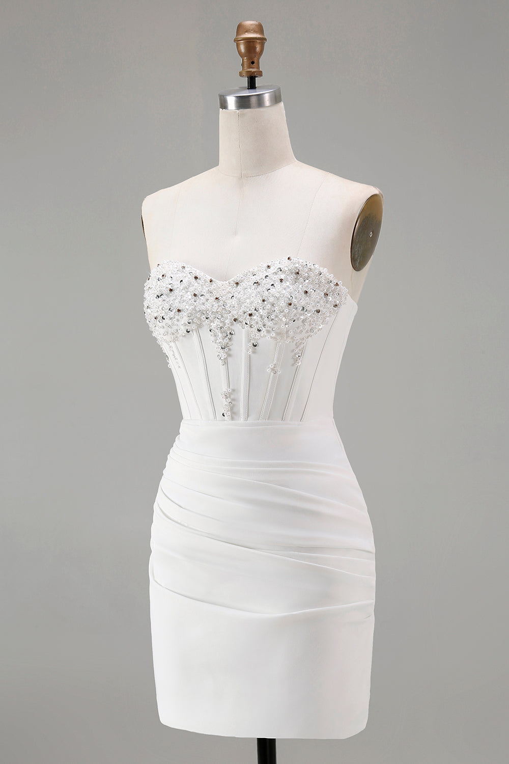 Sparkly White Tight Sweetheart Short Cocktail Dress with Beading