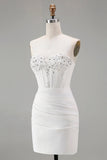 Sparkly White Tight Sweetheart Short Cocktail Dress with Beading