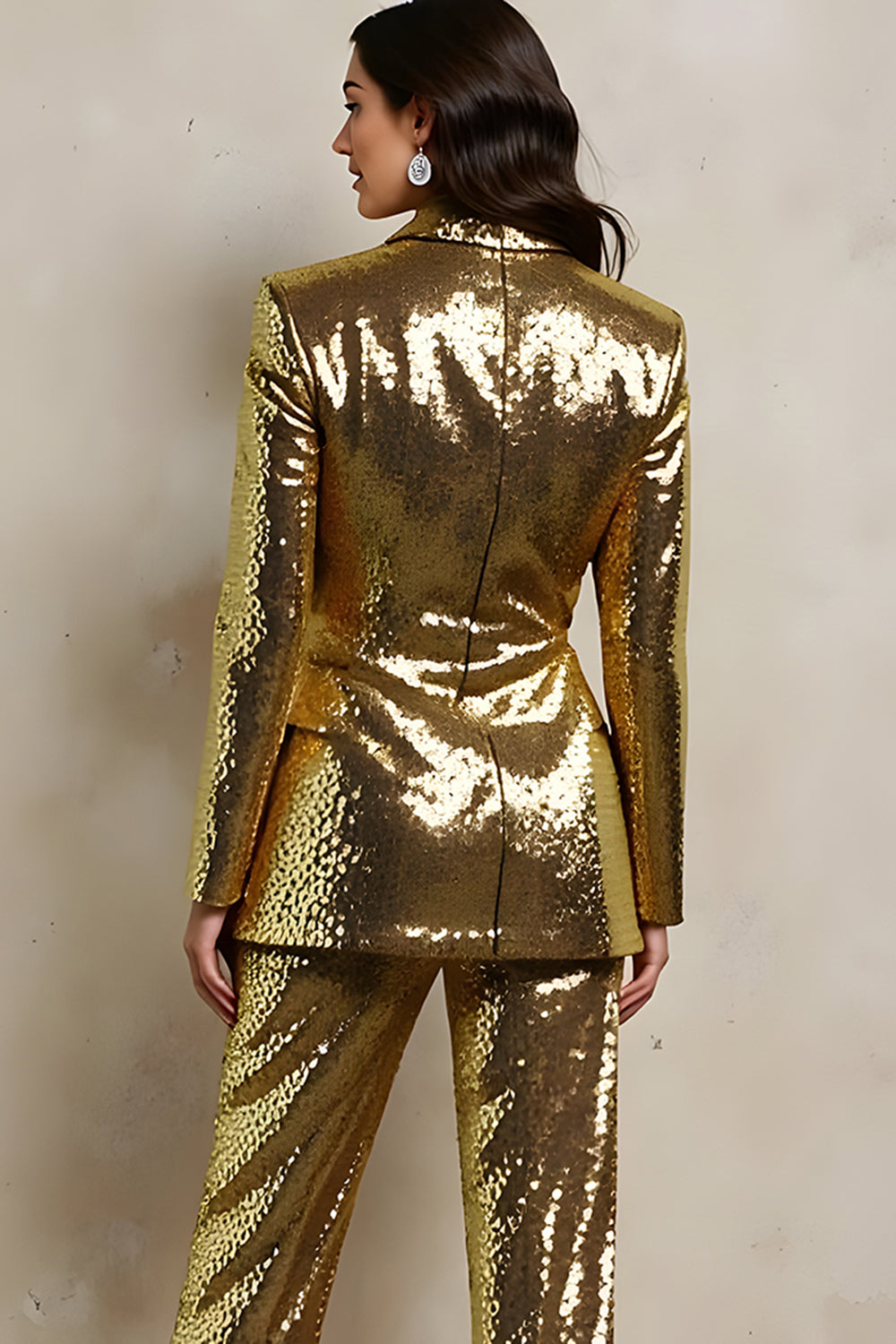 Sparkly Golden Peak Lapel Sequins Women Prom Suits