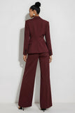 Burgundy 2 Piece Notched Lape Long Sleeves Single Breasted Business Suits