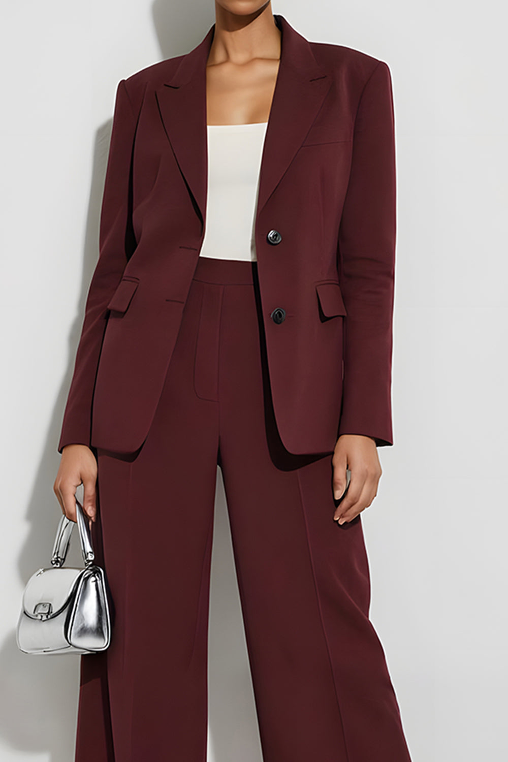 Burgundy 2 Piece Notched Lape Long Sleeves Single Breasted Business Suits