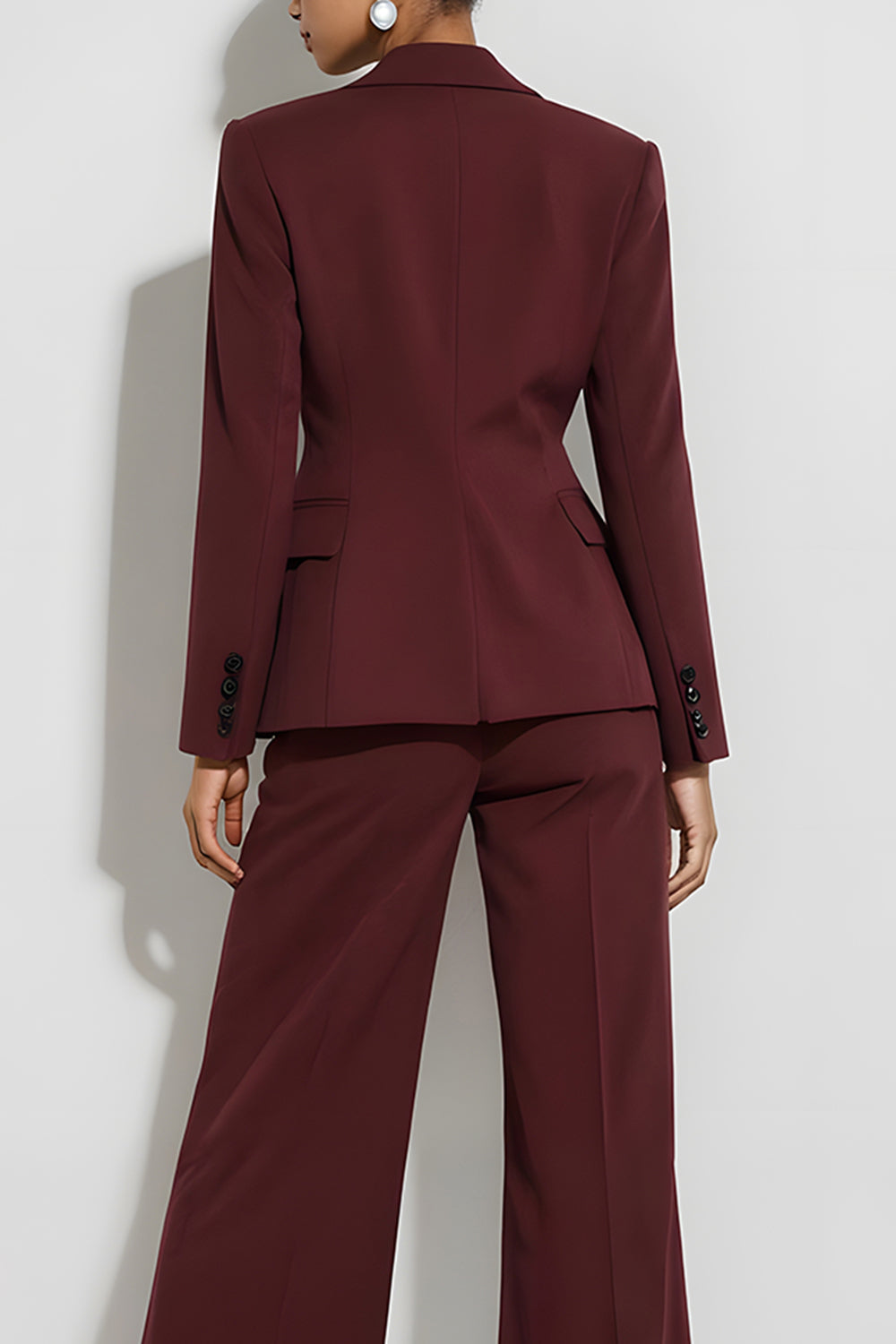 Burgundy 2 Piece Notched Lape Long Sleeves Single Breasted Business Suits