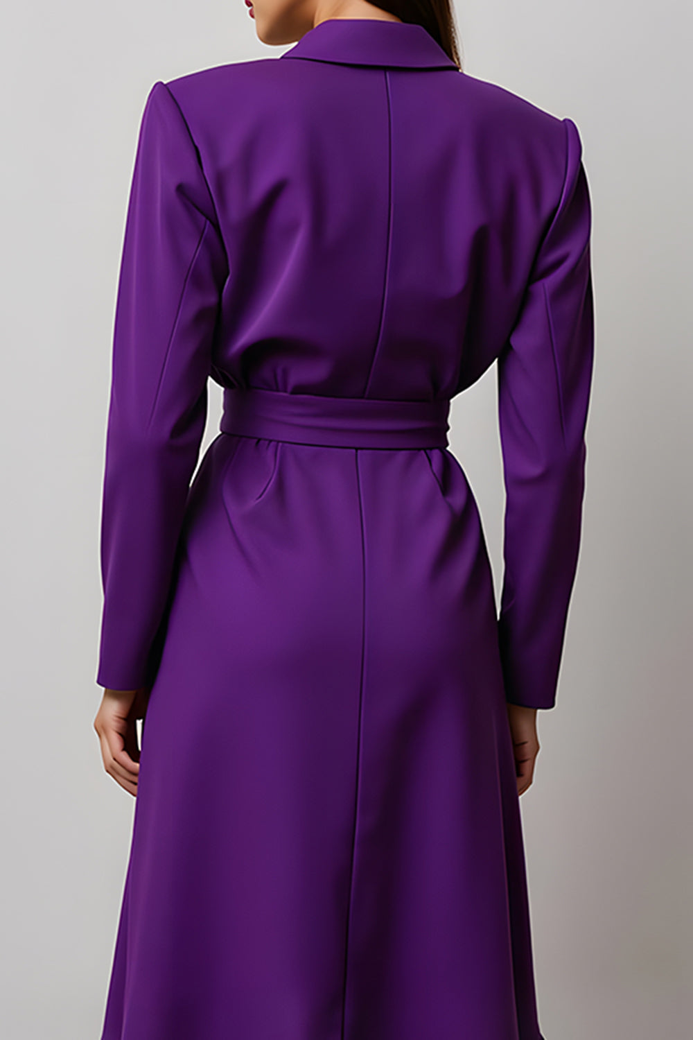 Dark Purple Long Sleeves Notched Lapel Work Dress with Ruffles
