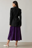 Black and Purple 2 Piece Long Sleeves Peak Lapel A-Line Pleated Business Suits