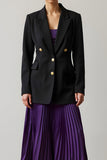 Black and Purple 2 Piece Long Sleeves Peak Lapel A-Line Pleated Business Suits