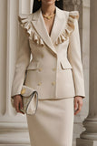 Champagne 2 Piece Peak Lapel Pencil Long Sleeves Skirt Business Suits