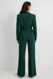 Dark Green Long Sleeves Notched Lapel Business Jumpsuits