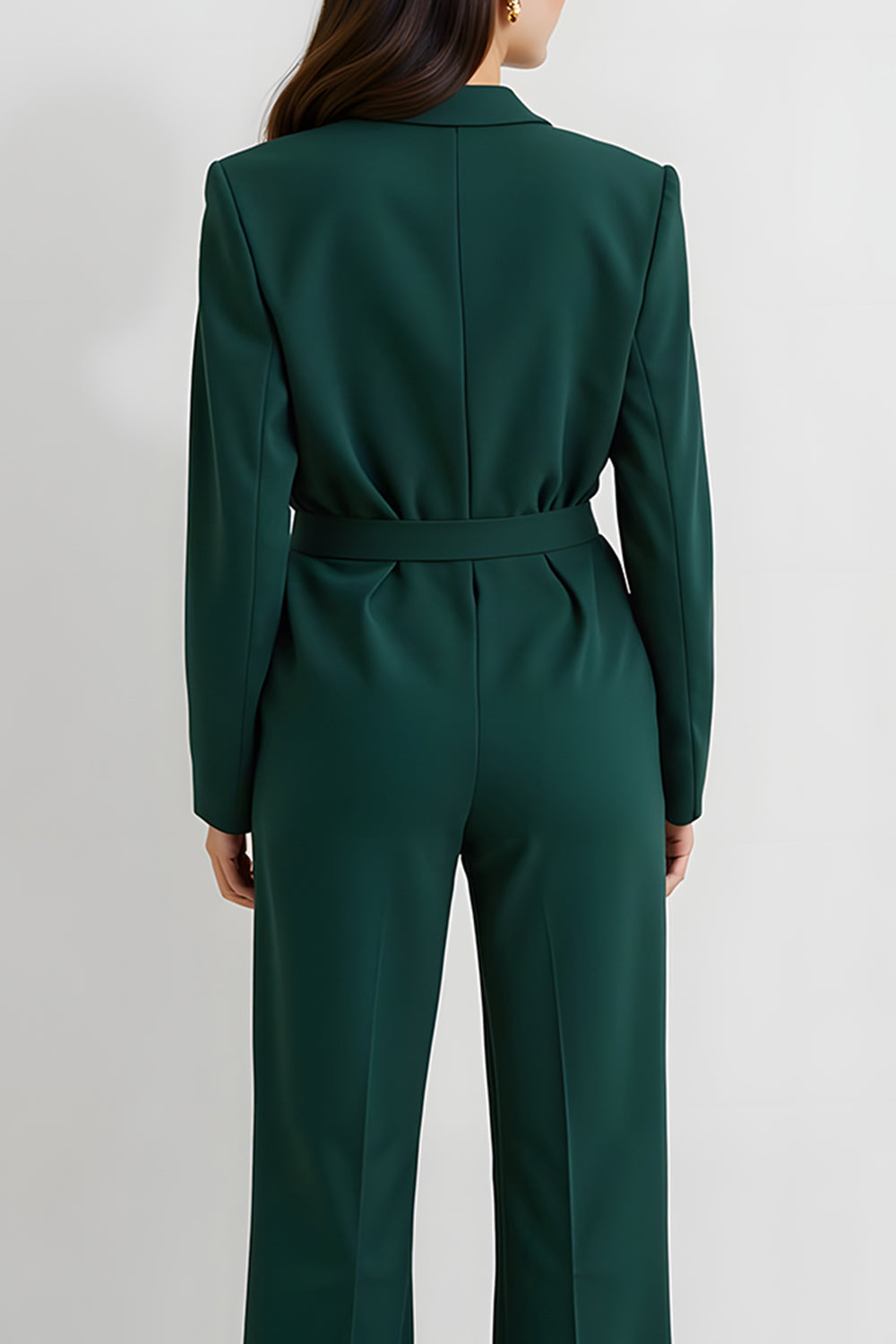 Dark Green Long Sleeves Notched Lapel Business Jumpsuits