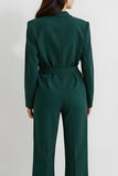 Dark Green Long Sleeves Notched Lapel Business Jumpsuits