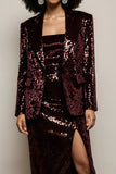Sparkly Sequin Burgundy 2 Piece Peak Lapel Long Sleeves Prom Suits