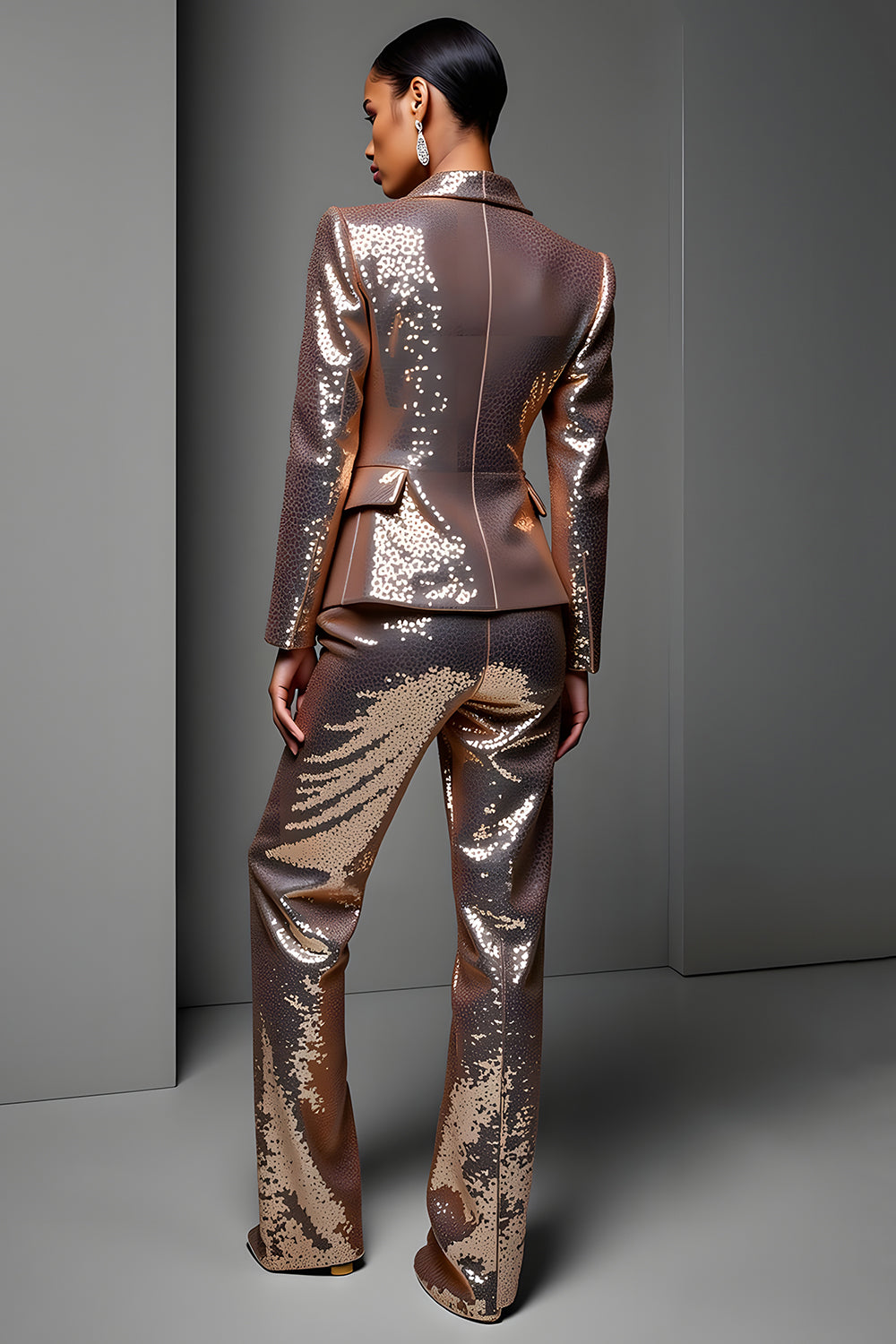 Sparkly Sequin Rose Golden 2 Piece Peak Lapel Long Sleeves Prom Suits