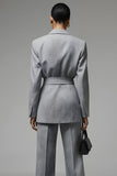 Grey 2 Piece Slim Fit Notched Lapel Long Sleeves Business Suits