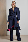 Navy 2 Piece Long Sleeves Peak Lapel Business Outfits