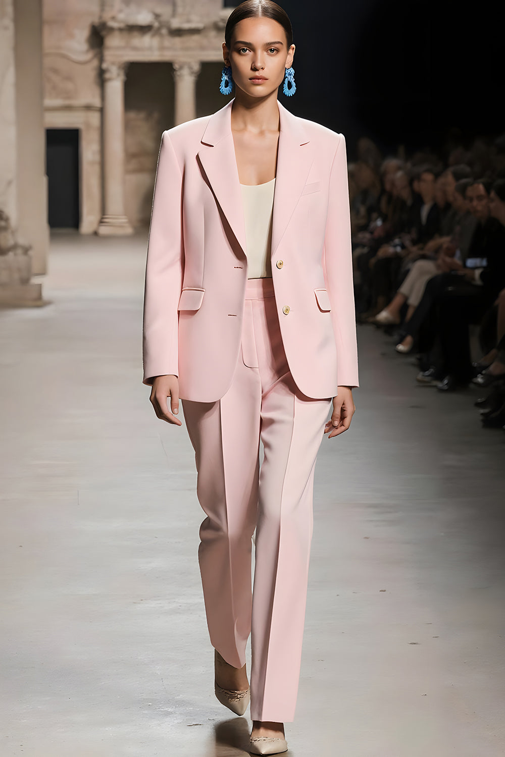 Pink 2 Piece Notched Lapel Long Sleeves Single Breasted Business Suits