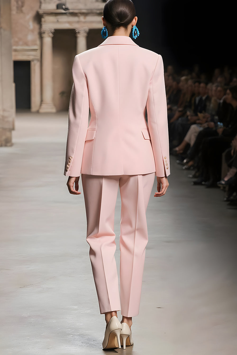 Pink 2 Piece Notched Lapel Long Sleeves Single Breasted Business Suits