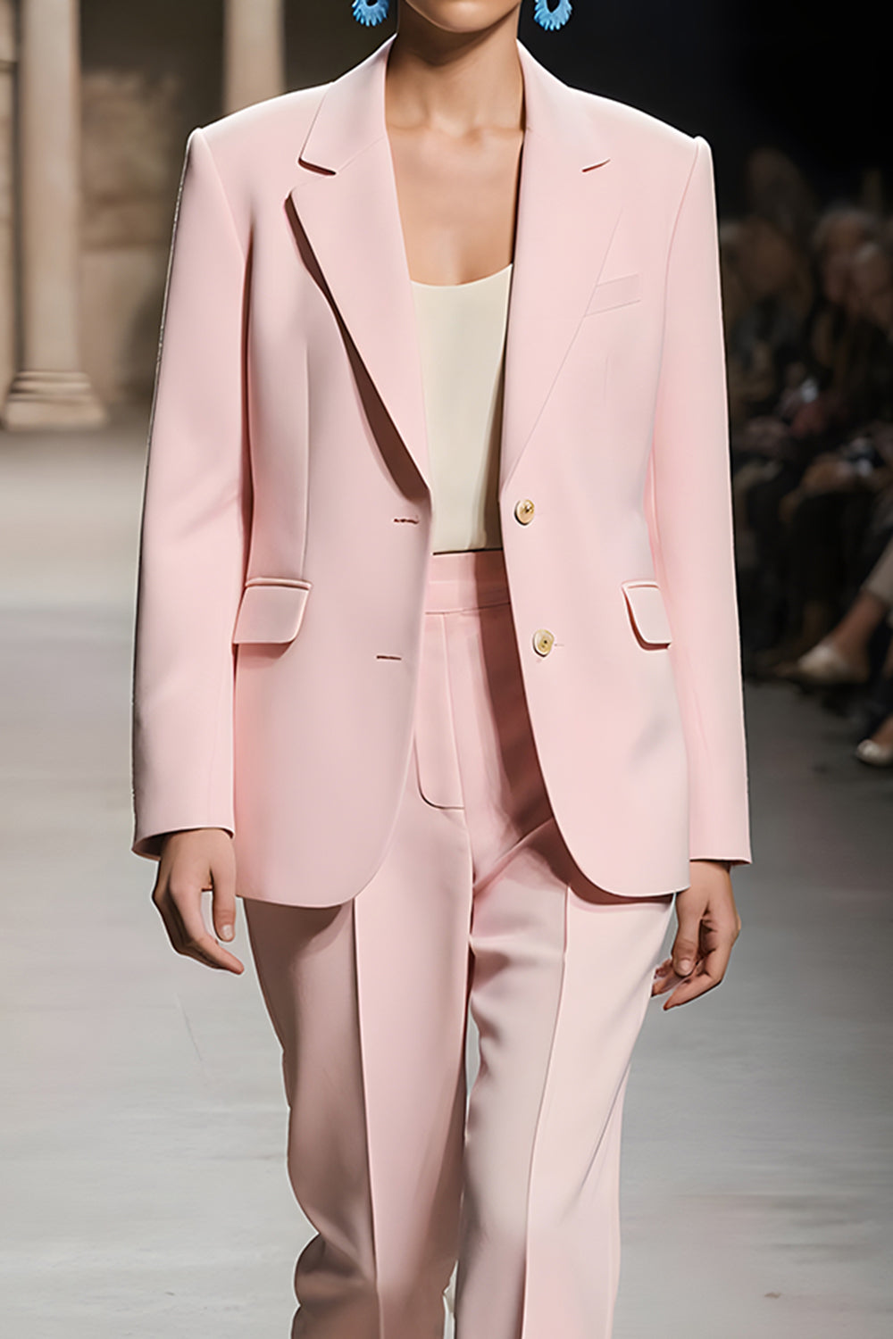 Pink 2 Piece Notched Lapel Long Sleeves Single Breasted Business Suits