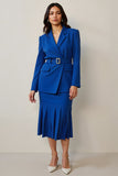 Royal Blue 2 Piece Midi Notched Lapel Long Sleeves Pencil Business Suits