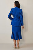 Royal Blue 2 Piece Midi Notched Lapel Long Sleeves Pencil Business Suits