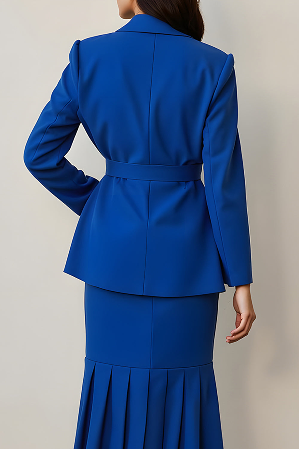 Royal Blue 2 Piece Midi Notched Lapel Long Sleeves Pencil Business Suits