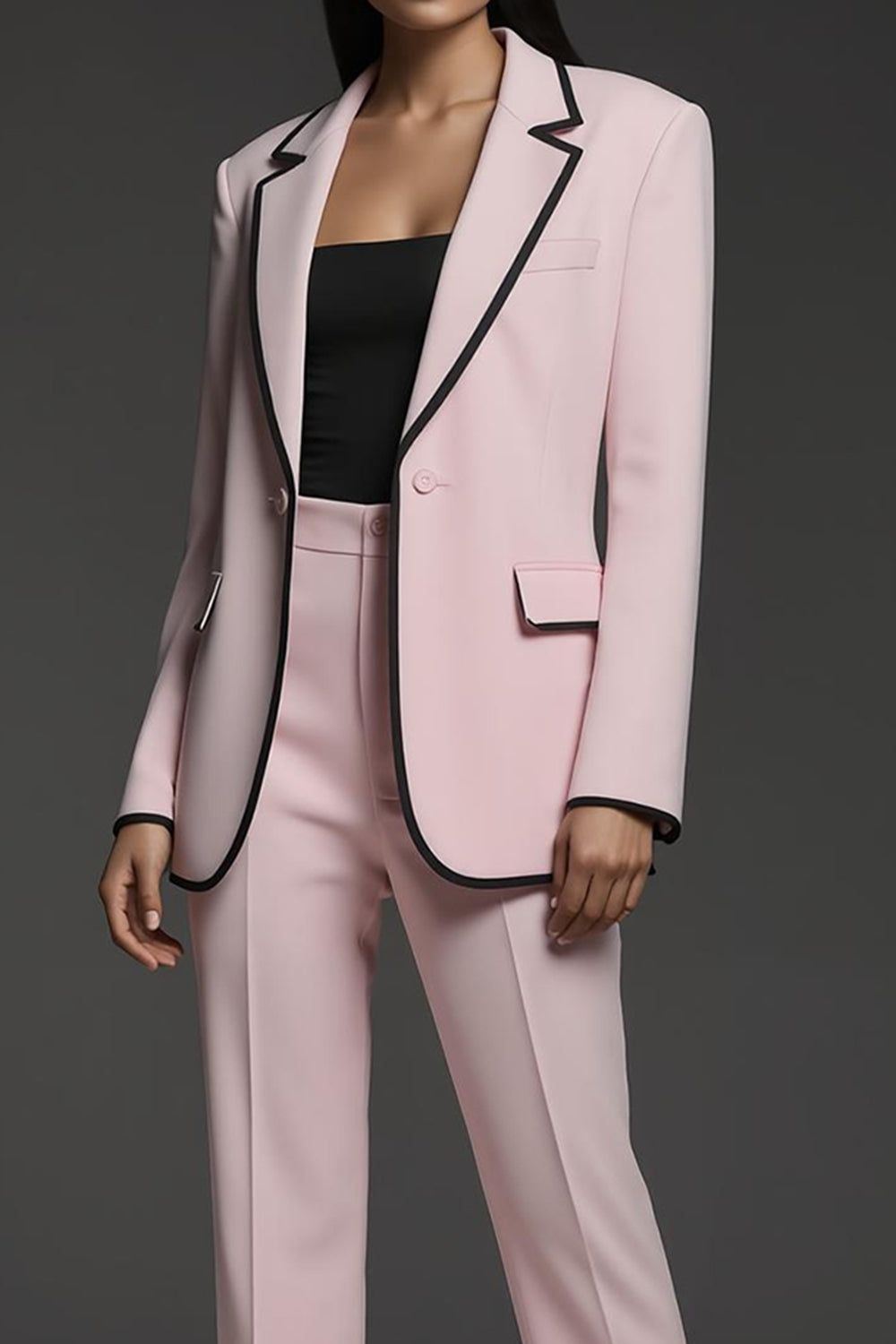 Pink 2 Piece Notched Lapel Long Sleeves Slim Fit Business Suits