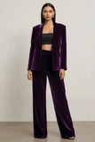 Dark Purple 2 Piece Velvet Notched Lapel Long Sleeves Prom Suits