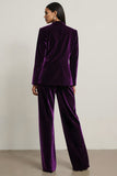 Dark Purple 2 Piece Velvet Notched Lapel Long Sleeves Prom Suits