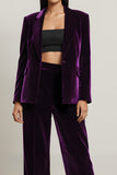 Dark Purple 2 Piece Velvet Notched Lapel Long Sleeves Prom Suits
