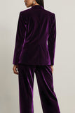 Dark Purple 2 Piece Velvet Notched Lapel Long Sleeves Prom Suits
