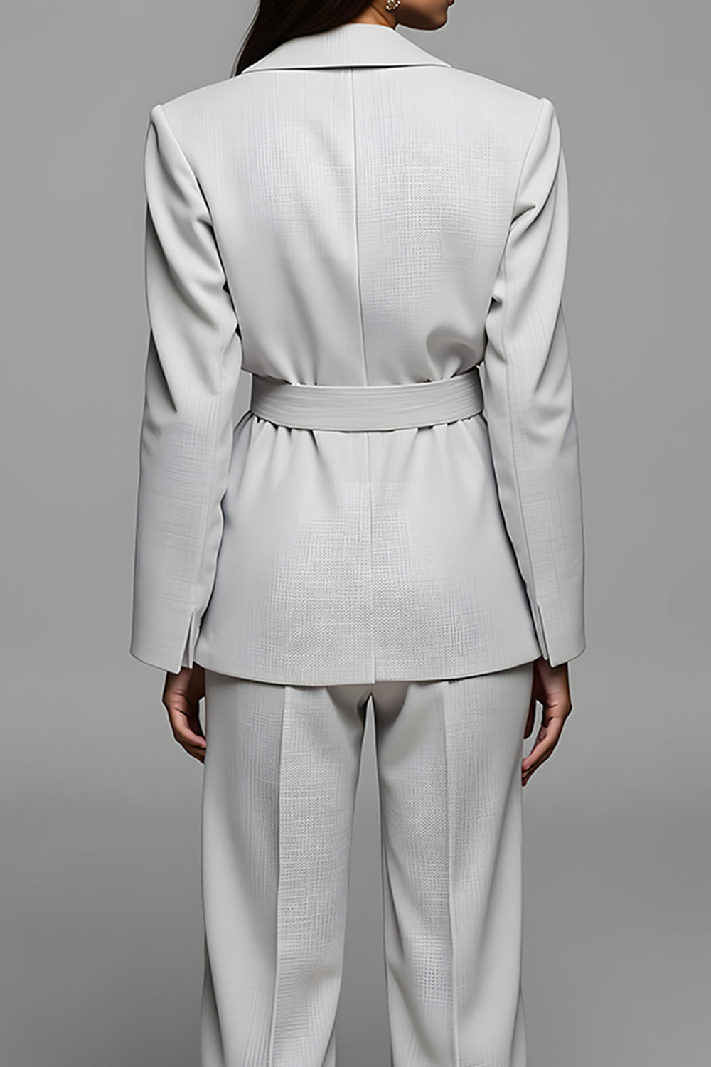 Grey 2 Piece Long Sleeves Notched Lapel Business Suits with Belt