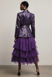 Sparkly Dark Purpke Sequin Notched Lapel 2 Piece Long Sleeves Prom Suits